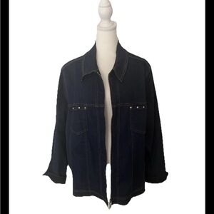 Vintage Susan Bristol Denim Zip Front Jacket With Rhinestones Woman 20W
